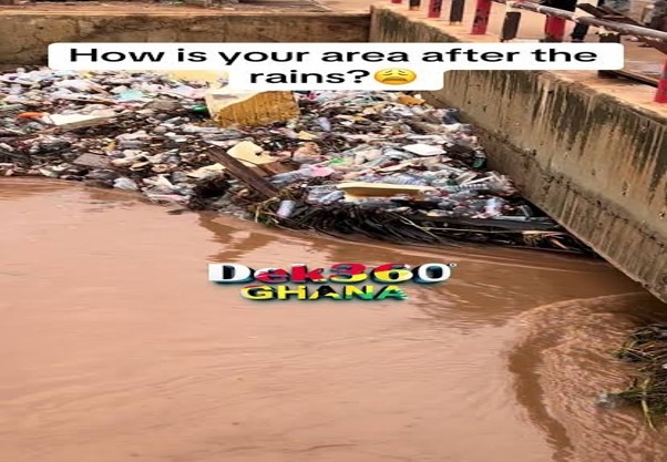 Drainage in Accra clogged with plastic waste after rains