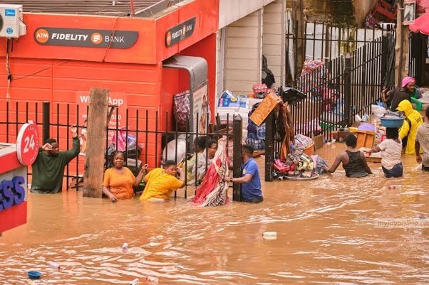 Flooded street in Accra after heavy rains